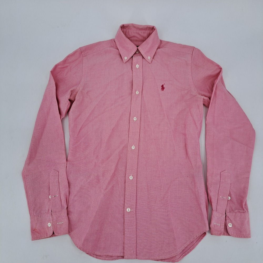 Ralph Lauren Slim Fit Shirt Womens 2 Cotton Pink Solid Button Down Oxford Logo